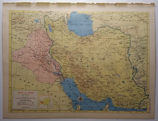 1955 Antique IRAN & IRAQ Atlas Map Vintage MCM Hammond's New Supreme World Atlas