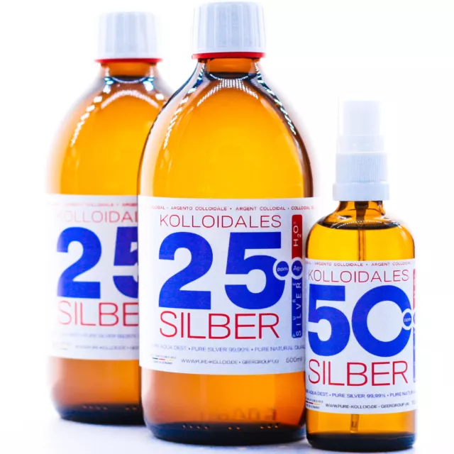 Kolloidales Silber PureSilverH2O 1100ml 25ppm 2 * 500ml + Spray 50ppm 100ml