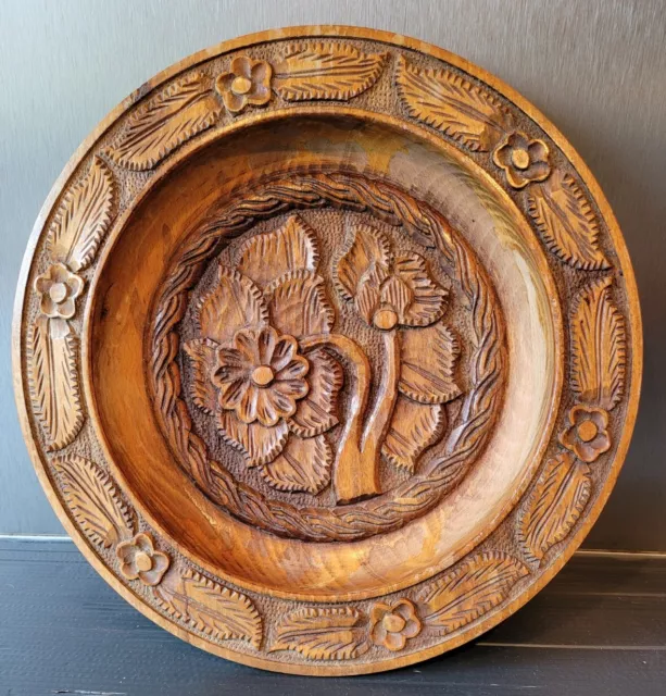 Carved Wooden Decorative Plate 11" Hand Carved Plate Folk Art Niave