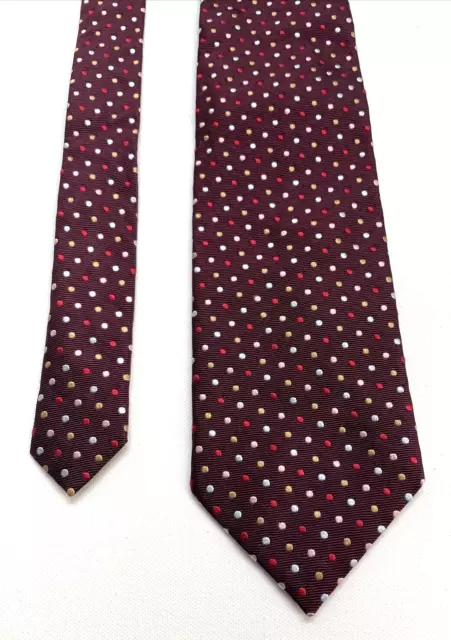 Barney’s NY 58” Mens Tie 100% Silk Handmade In Italy Burgundy Red Blue Design