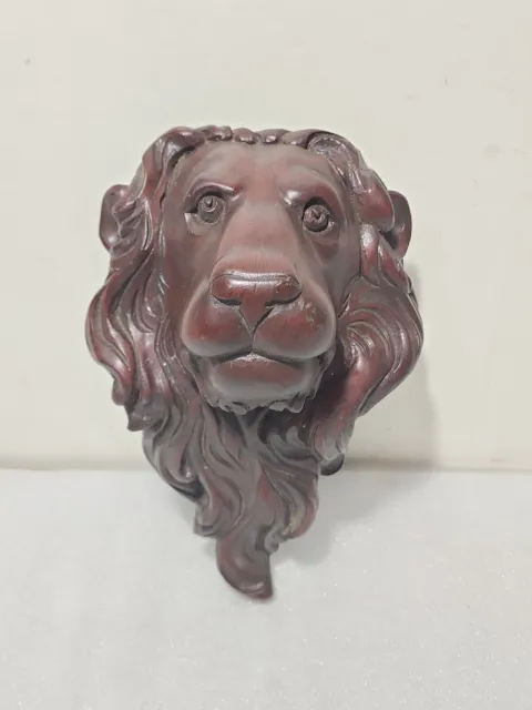 Vintage Hand Carved 9" Wooden Lion Head Wall Hanging 3D Sculpture Décor