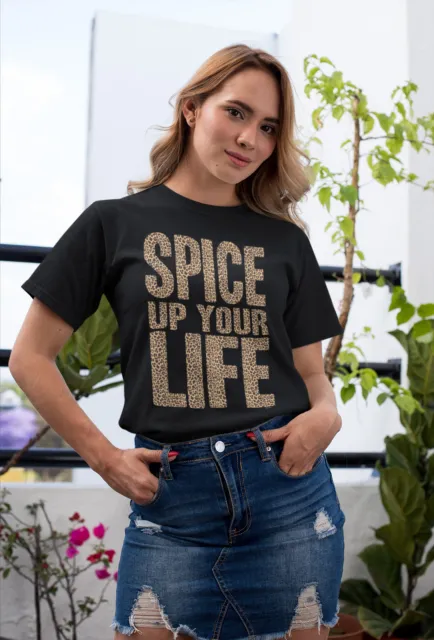 Womens FASHION T-Shirt ORGANIC Spice Up Your Life Leopard Spice Girls Inspired