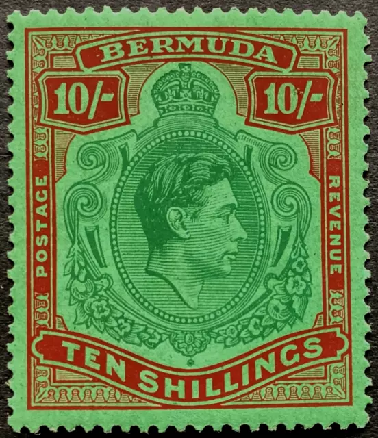 Bermuda Kgv1 1938-1953 1O/- Green & Red Mounted Mint
