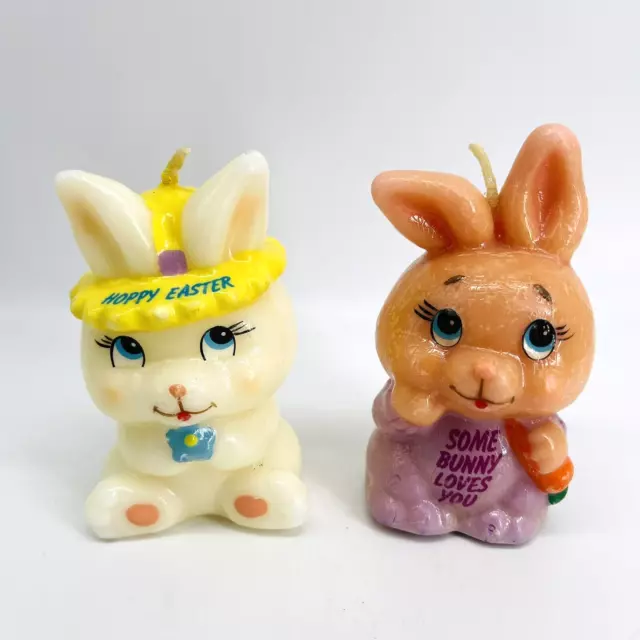 Vtg Mcm Russ Berrie Hoppy Easter & Some Bunny Love You Wax Candle Figures-Nos