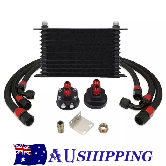 10AN 13-Row Black Trust Type Oil Cooler Relocation Kit Universal Aluminum