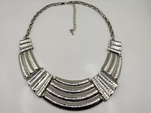 Silver Tone Hammered Metal Bib Necklace Fantasy Warrior Princess Cosplay