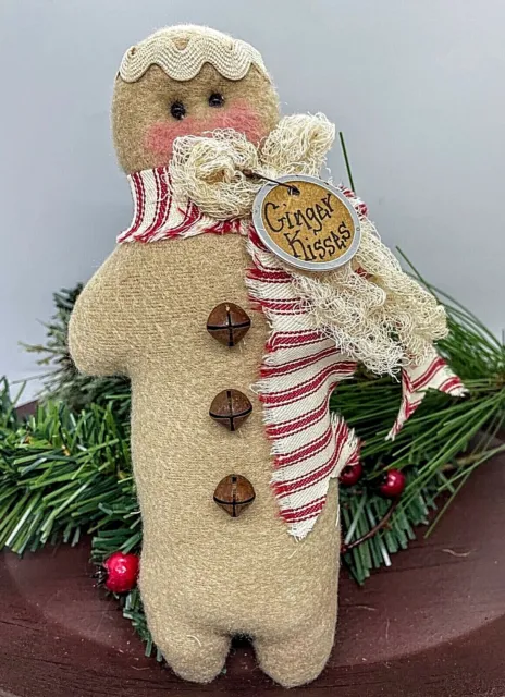 Primitive Christmas Handcrafted Ginger Kisses Gingerbread Man 9" Tuck