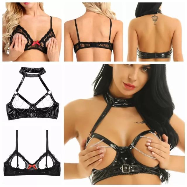 SEXY WOMEN WET Look Cupless Bra Crop Top Wire-free Bralette Lingerie  Clubwear $16.66 - PicClick AU