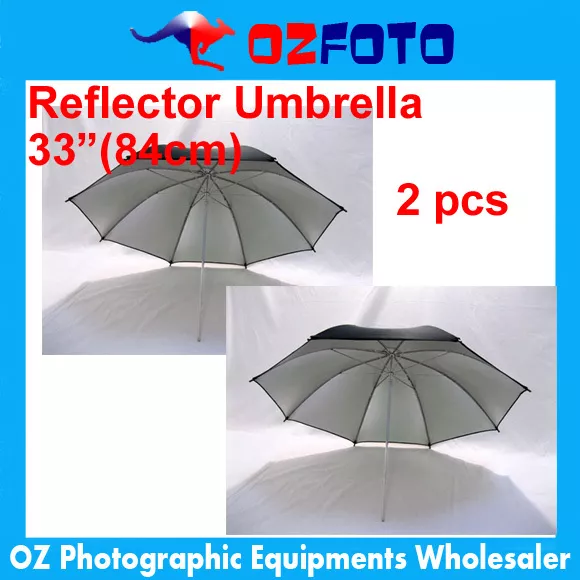 New Premium 2Pcs 33" 84cm Studio Black Silver Reflector Umbrella AU LOCAL SELLER