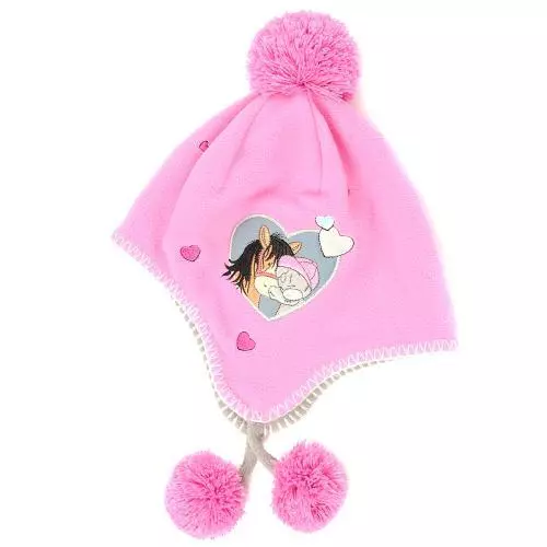 Childrens Carrots Me To You Bear Fleece Hat Pink-with pony design, kids