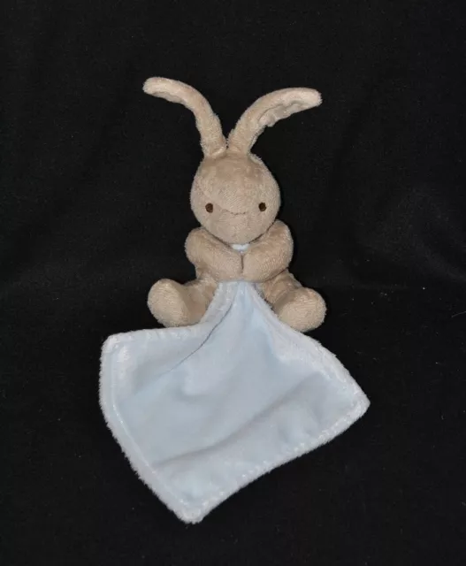 Peluche doudou lapin gris brun mouchoir bleu 11/18 cm assis TBE
