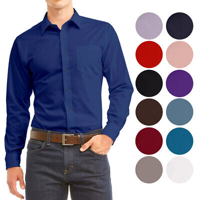 Men's Long Sleeve Regular Fit Button Up Pocket Solid Standard Cuff Dress Shirt