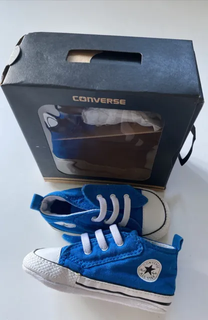 Converse Boys Pram shoes Blue Logo Infant Crib Size 4 RRP £29.99