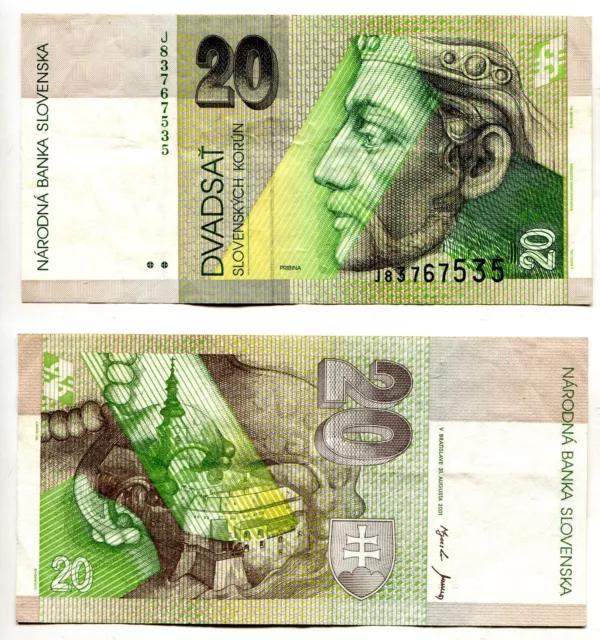 20 Korun Slowakei / Slovakia 31.8.2001 Serie J, Erhaltung III  P. 20e