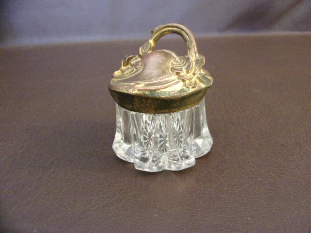 Small Antique Glass Jar With Ornate Bronze/Brass Lid Art Nouveau