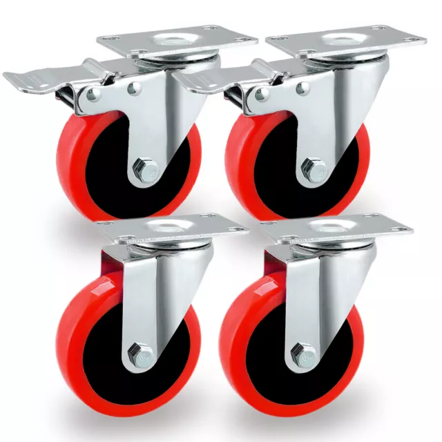 4 x Double Bearing 700KG 100mm Rubber Swivel Castor Wheel Trolley Caster BOLT UK