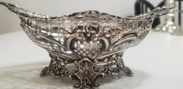 English Victorian Sterling Silver Lacy Oval Bowl  1890'S