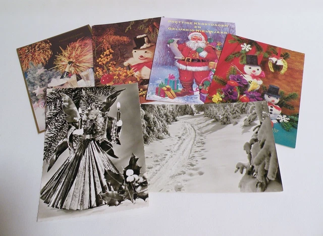 6 Glückwunsch AK Weihnachten Neujahr Engel Weihnachtsmann Schneemann 2x Echtfoto