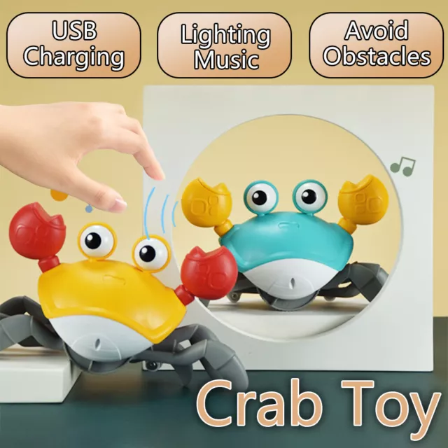 Electric Crab Crawling Toy Music LED USB Rechargeable Kids Sensing Toddler Toy