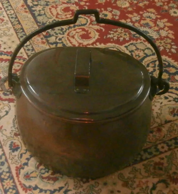 Antique COPPER CAULDRON and LID. Very large. Lovely patina. Collect Somerset