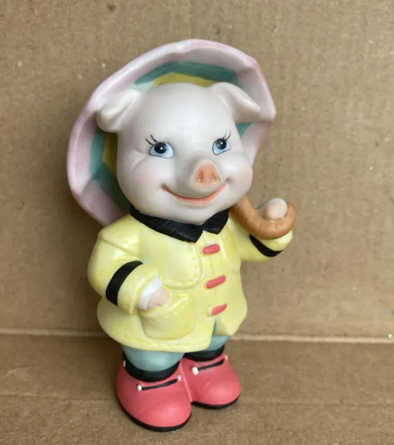 1994 Pig Figurine Bronson piglet anthropomorphic decor gift BC Umbrella rain