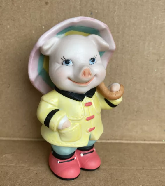 1994 Pig Figurine Bronson piglet anthropomorphic decor gift BC Umbrella rain