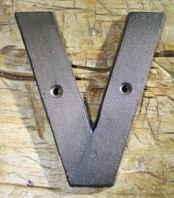 Cast Iron Industrial LETTER V Sign Rustic Brown 5" tall Alphabet