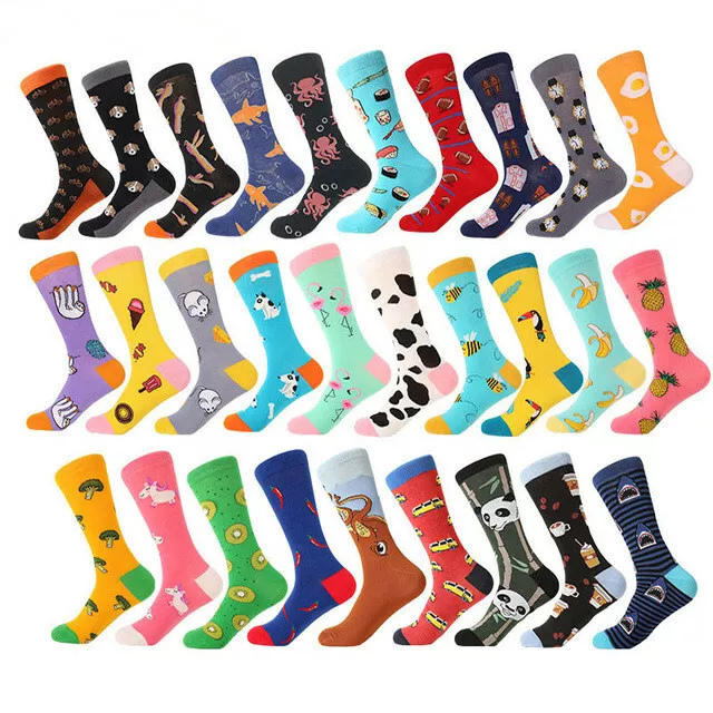 Mens Combed Cotton Funny Animal Fruit Fancy Novelty Dress Socks For Wedding Gift