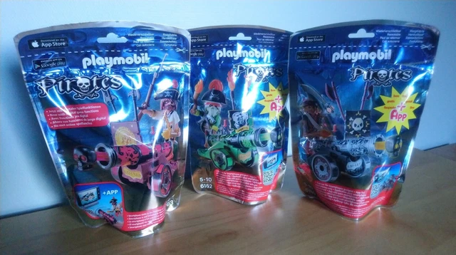 Neuf!! Lot de 3 PLAYMOBIL Pirates et canon 6162 + 6163 + 6165 (vert/rouge/gris)