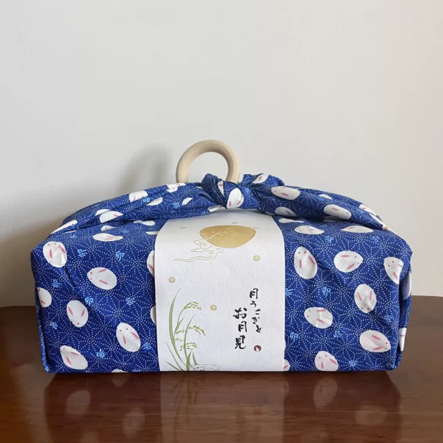 Furoshiki Gift Wrap Japanese Style Reusable Cotton Blue Rabbit Wrapping