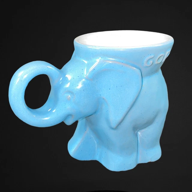 Vintage Frankoma Gop Blue Elephant Planter 1982 4”T 5”W Vibrant Blue