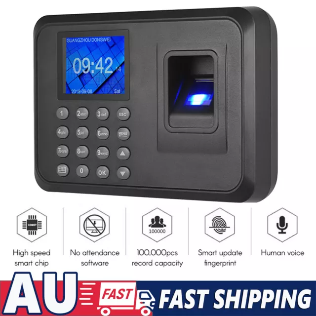 Biometric Fingerprint Password Attendance Machine Employee Time Clock AU