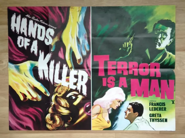 HANDS OF A KILLER / TERROR IS A MAN rare 1960s original UK quad poster - Horror