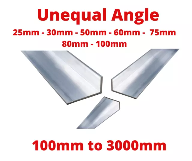 Aluminium Unequal Angles various sizes - 25x12mm 30x15mm 50x25mm 75x50mm 100x50m