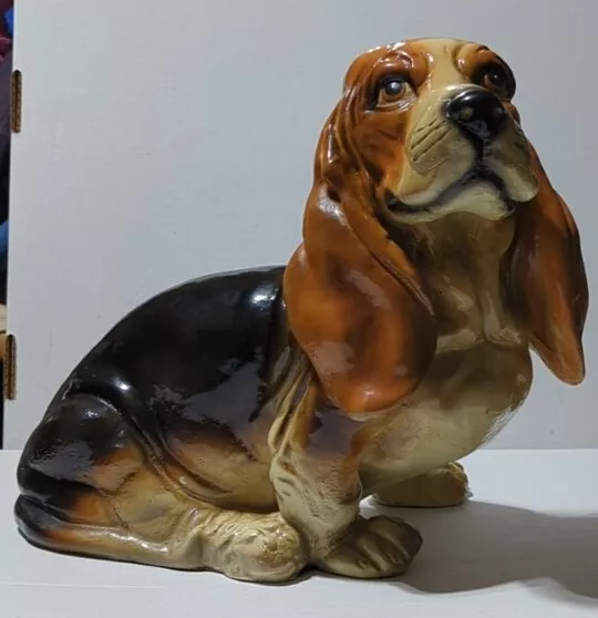 Vintage Dog Statue Marwal Basset Hound Chalkware Plaster Large Ceramic
