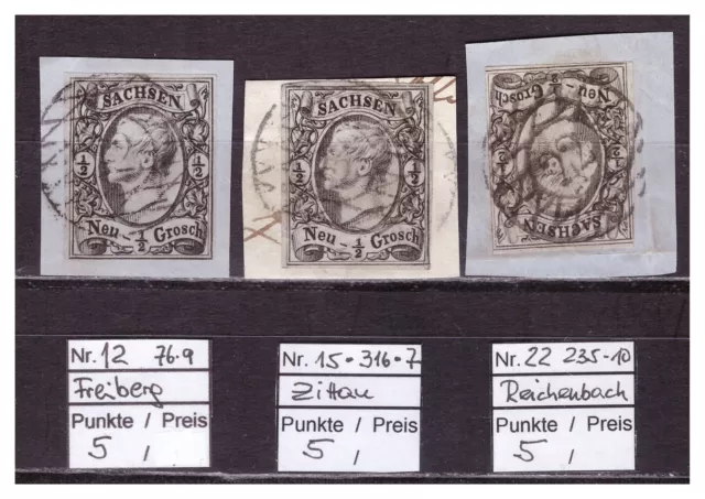 AD Sachsen, Sammlung von 3 Briefstücken  mit Nummern- Stempel auf Johann-Ausgabe