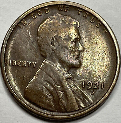 1921-S Lincoln Cent Wheat Penny, Choice AU Semi Key Date San Francisco #008