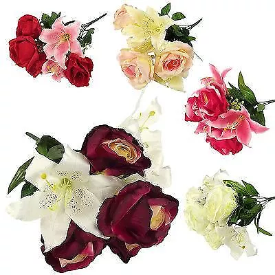 10x Large Bunches Artificial Rose Lily Flower Bunches Posies Bouquets!