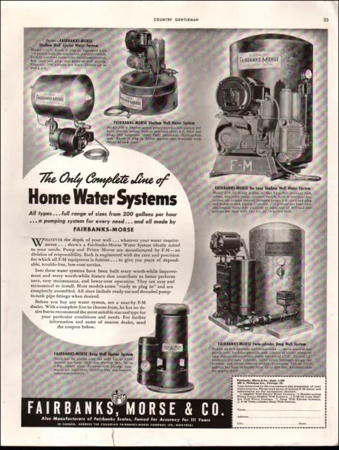 1941 Vintage ad Fairbanks Morse & Co retro Home Water Systems Pumps Rare