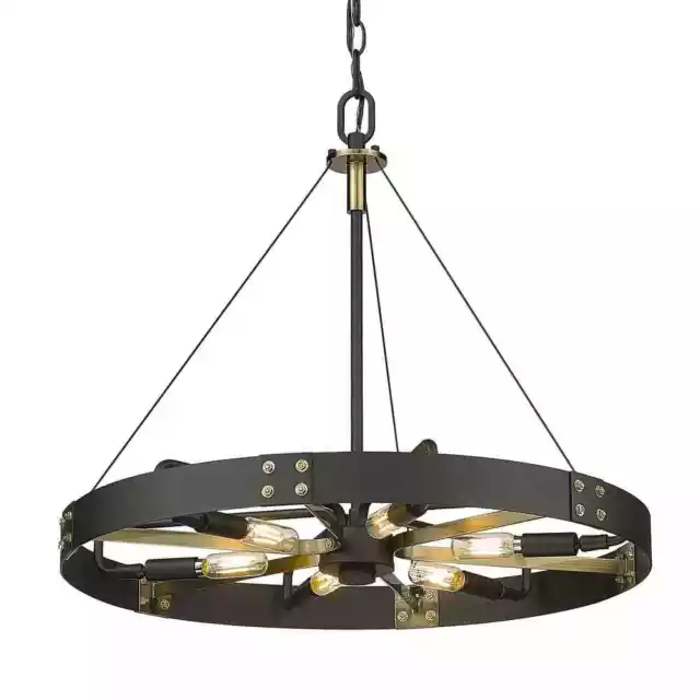 Golden Lighting Vaughn 6-Light Natural Black Wagon Wheel Medium Pendant Light