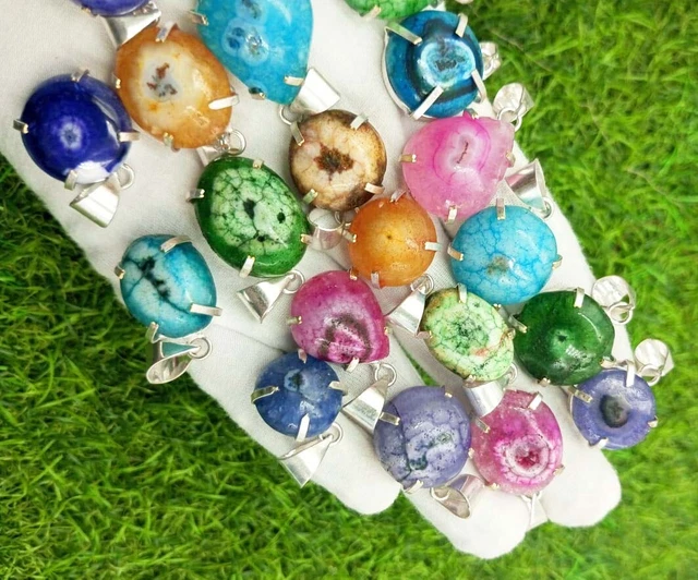 Solar Quartz Druzy Gemstone Pendant Lot 925 Sterling Silver Plated Pendant