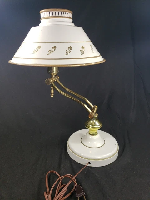 VTG Brass Tole Lamp Gold Painted Beige Adjustable 3-Way Reading Light Metal