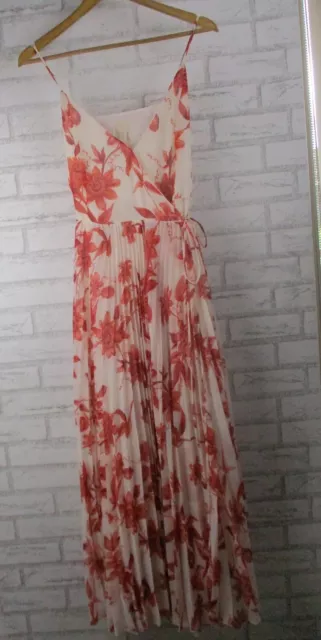 H&M womens maxi wrap dress white red floral print uk14 v-neck strappy