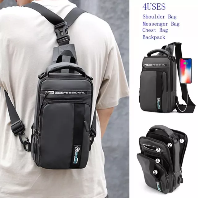 Petit sac à dos en nylon imperméable pour voyage, sac de poitrine initié USB
