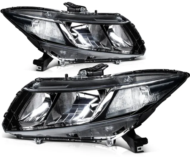 For Honda Civic 2012-2015 Headlights Assembly Pair Black Housing Clear Lens