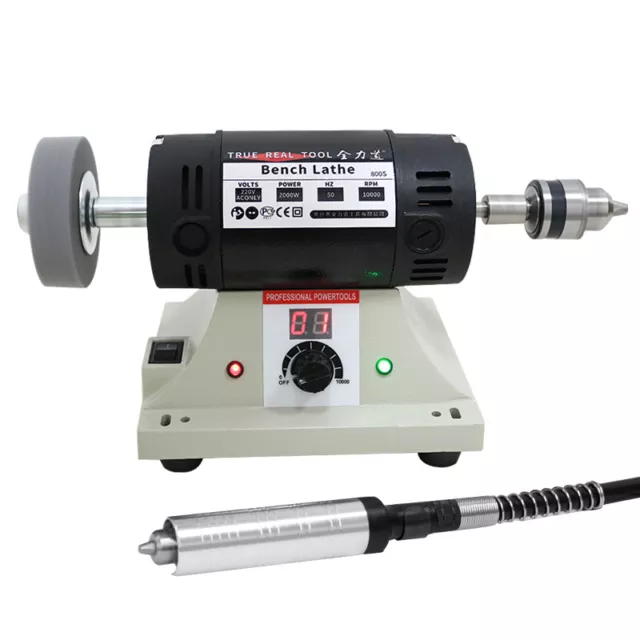 800W Bench Lathe Grinder Metal Polisher Polishing Machine Kit with Flex Shaft