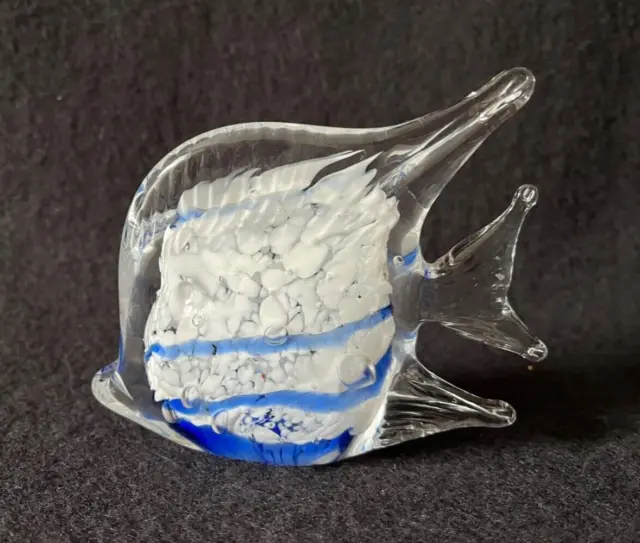 VTG Art Glass Aquarium Tropical Fish Paperweight Blue White Ocean Sea Nautical