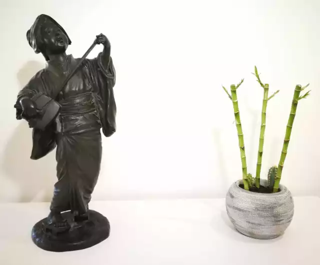 Japanese Bronze Sculpture Geisha Playing Shamisen Meiji Dynasty 19th century