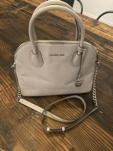 Michael Kors Veronica Medium Dome Satchel Beige pebble bag