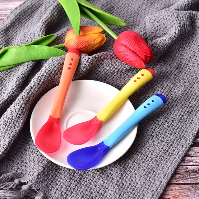 1 cuchara de sopa para bebé cuchara de seguridad sensible al calor spo*t~